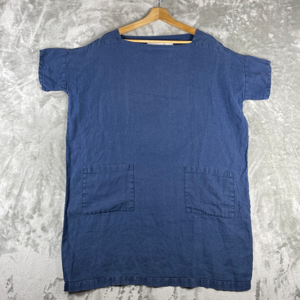 not PERFECT LINEN Dress Womens One Size Blue Linen Shift Pocket Tunic